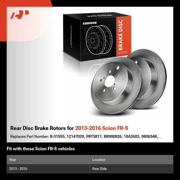 Rear Disc Brake Rotors for 2013-2016 Scion FR-S