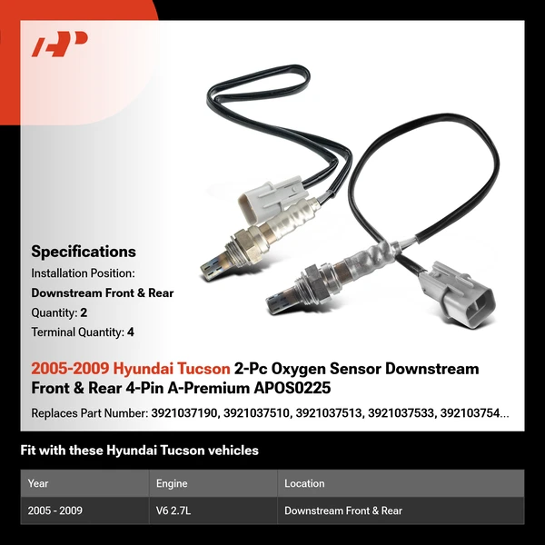 2005-2009 Hyundai Tucson 2-Pc Oxygen Sensor Downstream Front & Rear 4-Pin A-Premium APOS0225
