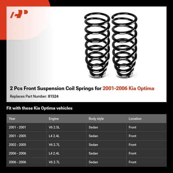 2 Pcs Front Suspension Coil Springs for 2001-2006 Kia Optima