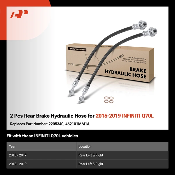 2 Pcs Rear Brake Hydraulic Hose for 2015-2019 INFINITI Q70L