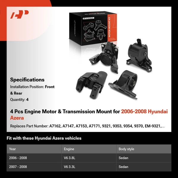 4 Pcs Engine Motor & Transmission Mount for 2006-2008 Hyundai Azera