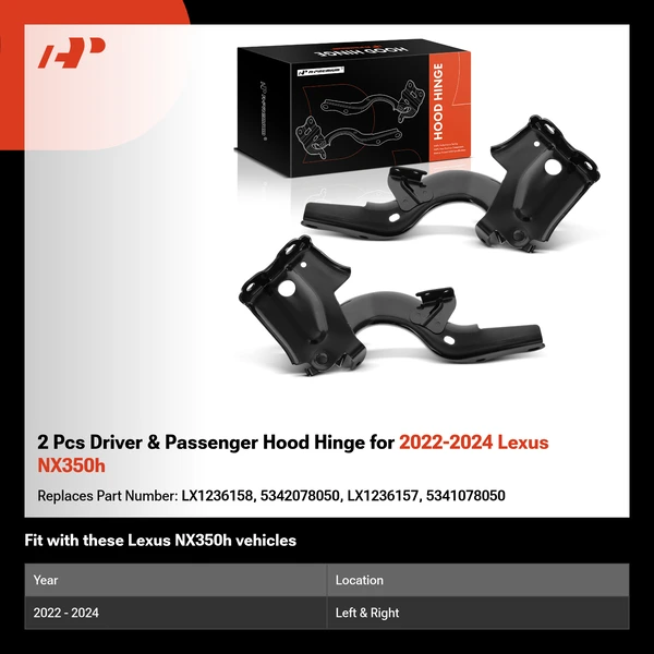 2 Pcs Driver & Passenger Hood Hinge for 2022-2024 Lexus NX350h