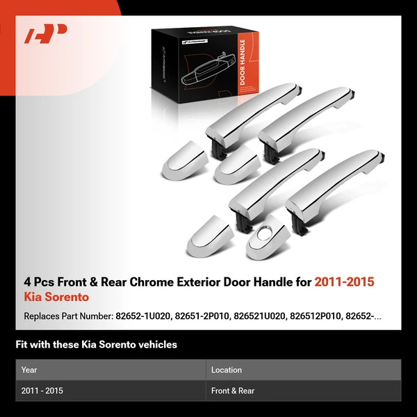 4 Pcs Front & Rear Chrome Exterior Door Handle for 2011-2015 Kia Sorento