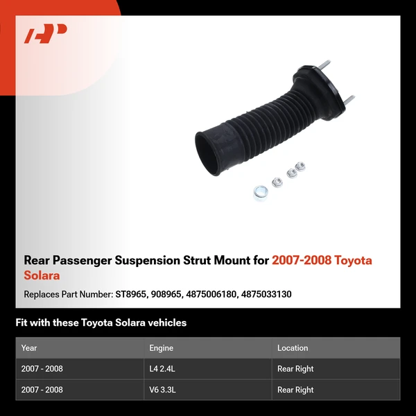 Rear Passenger Suspension Strut Mount for 2007-2008 Toyota Solara