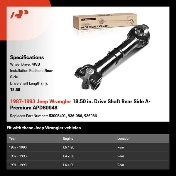 1987-1993 Jeep Wrangler 18.50 in. Drive Shaft Rear Side A-Premium APDS0048