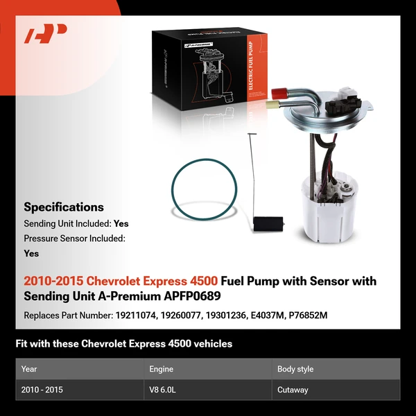 2010-2015 Chevrolet Express 4500 Fuel Pump with Sensor with Sending Unit A-Premium APFP0689