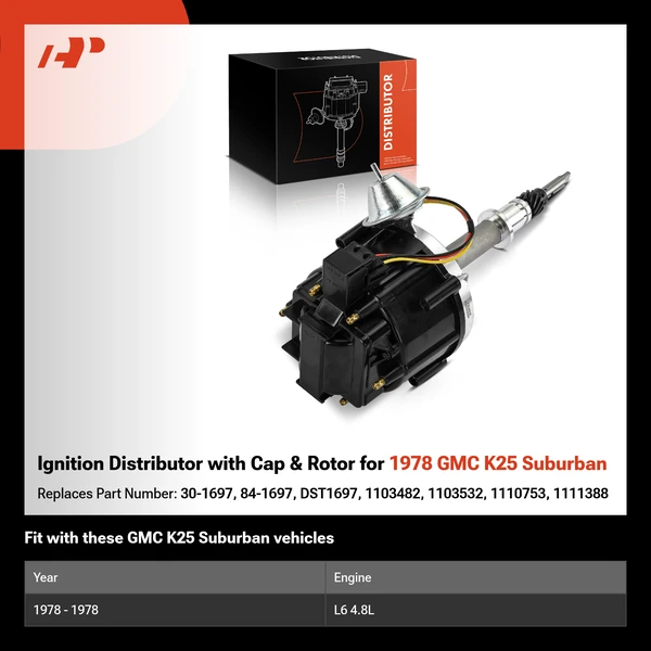 Ignition Distributor with Cap & Rotor for 1978 GMC K25 Suburban