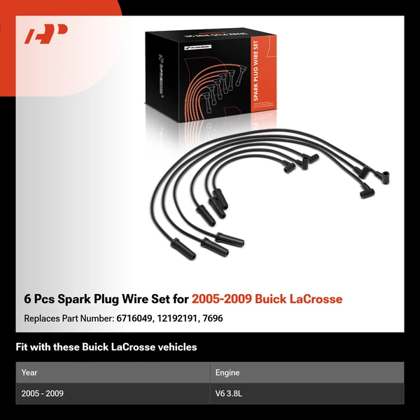 6 Pcs Spark Plug Wire Set for 2005-2009 Buick LaCrosse