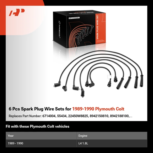 6 Pcs Spark Plug Wire Sets for 1989-1990 Plymouth Colt