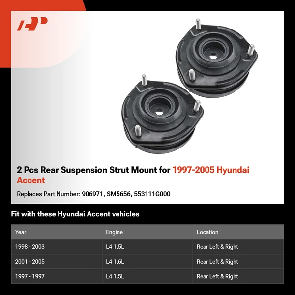 2 Pcs Rear Suspension Strut Mount for 1997-2005 Hyundai Accent