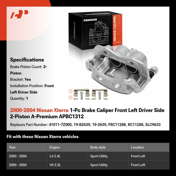 2000-2004 Nissan Xterra 1-Pc Brake Caliper Front Left Driver Side 2-Piston A-Premium APBC1312