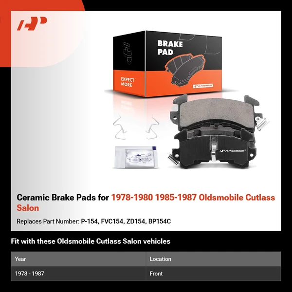 Ceramic Brake Pads for 1978-1980 1985-1987 Oldsmobile Cutlass Salon