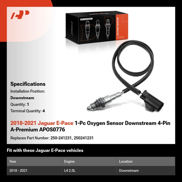 2018-2021 Jaguar E-Pace 1-Pc Oxygen Sensor Downstream 4-Pin A-Premium APOS0776