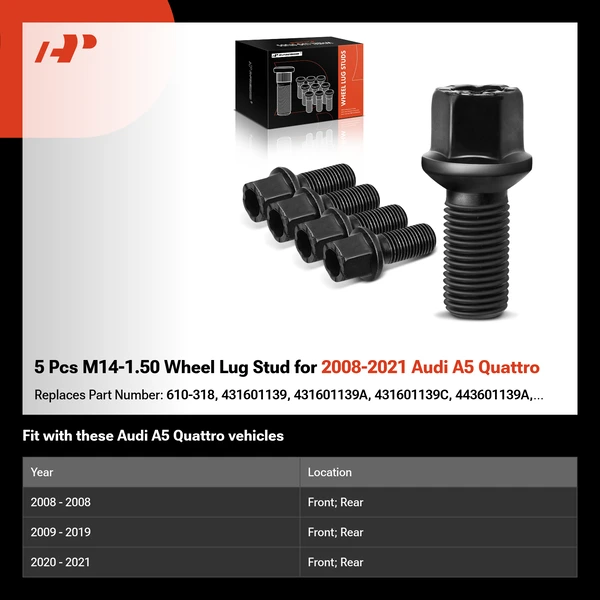 5 Pcs M14-1.50 Wheel Lug Stud for 2008-2021 Audi A5 Quattro