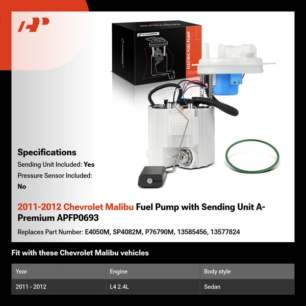 2011-2012 Chevrolet Malibu Fuel Pump with Sending Unit A-Premium APFP0693