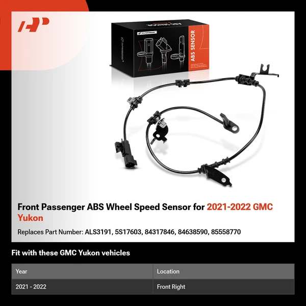 Front Passenger ABS Wheel Speed Sensor for 2021-2022 GMC Yukon