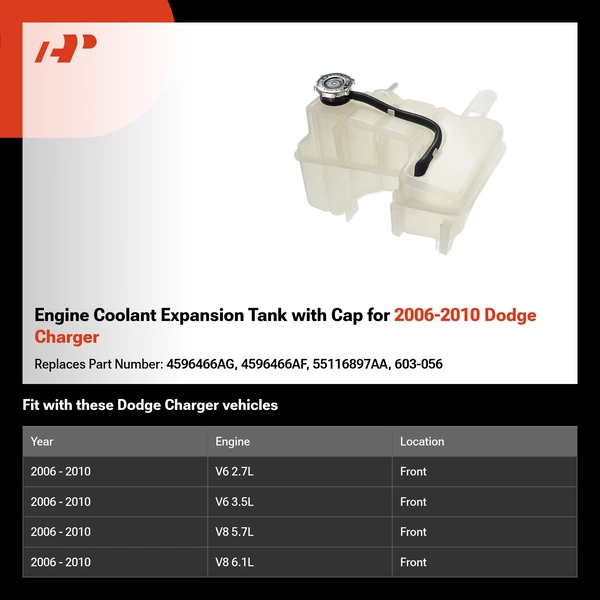 Engine Coolant Expansion Tank with Cap for 2006-2010 Dodge Charger