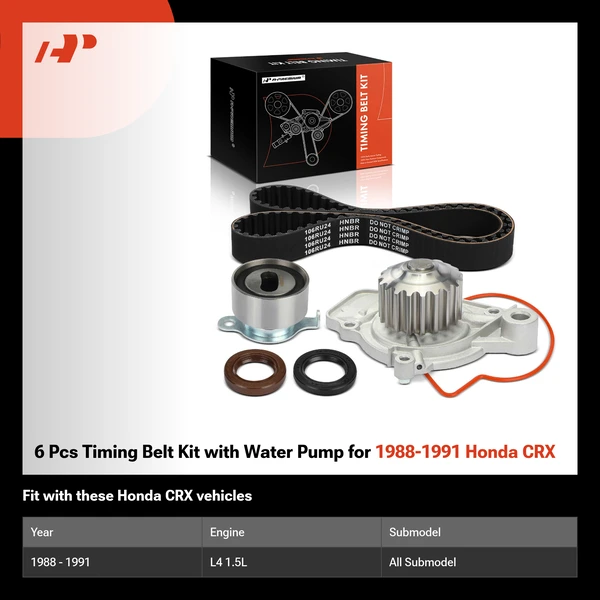 6 Pcs Timing Belt Kit with Water Pump for 1988-1991 Honda CRX