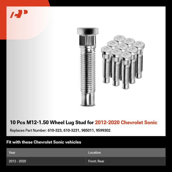 10 Pcs M12-1.50 Wheel Lug Stud for 2012-2020 Chevrolet Sonic