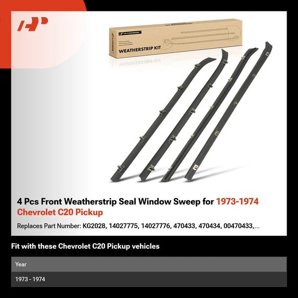 4 Pcs Front Weatherstrip Seal Window Sweep for 1973-1974 Chevrolet C20 Pickup