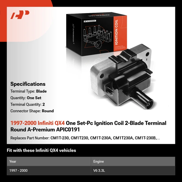 1997-2000 Infiniti QX4 One Set-Pc Ignition Coil 2-Blade Terminal Round A-Premium APIC0191