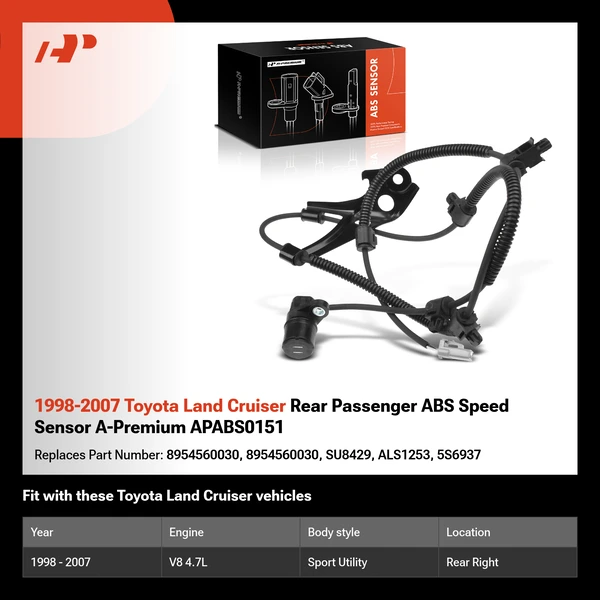 1998-2007 Toyota Land Cruiser Rear Passenger ABS Speed Sensor A-Premium APABS0151