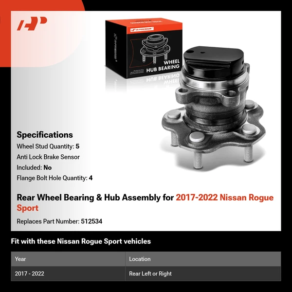 Rear Wheel Bearing & Hub Assembly for 2017-2022 Nissan Rogue Sport