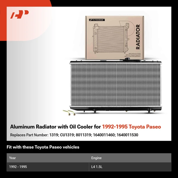 Aluminum Radiator with Oil Cooler for 1992-1995 Toyota Paseo