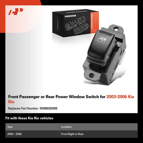 Front Passenger or Rear Power Window Switch for 2003-2006 Kia Rio