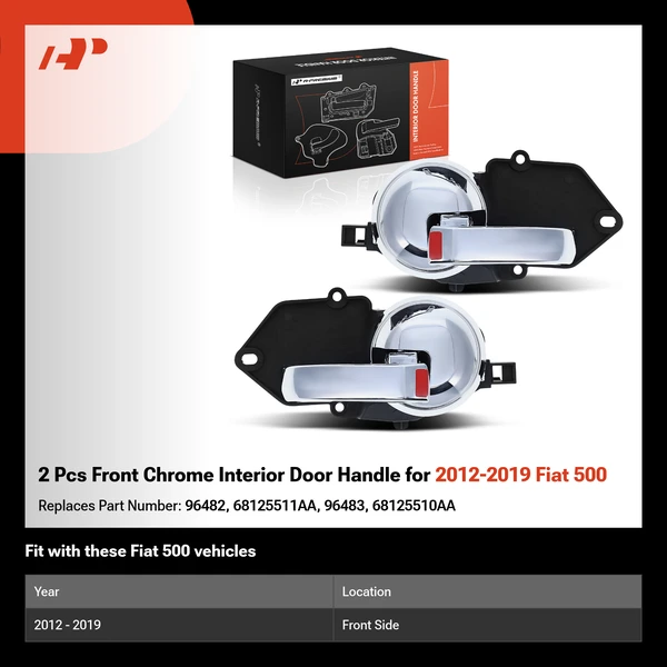 2 Pcs Front Chrome Interior Door Handle for 2012-2019 Fiat 500