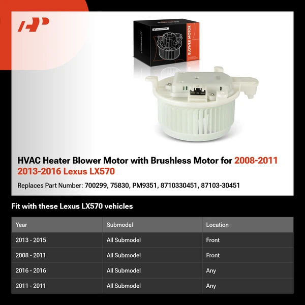 HVAC Heater Blower Motor with Brushless Motor for 2008-2011 2013-2016 Lexus LX570