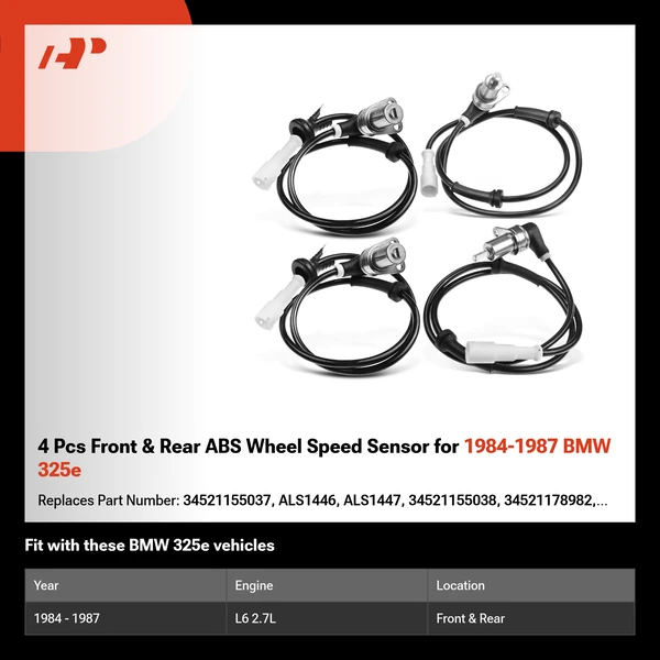 4 Pcs Front & Rear ABS Wheel Speed Sensor for 1984-1987 BMW 325e