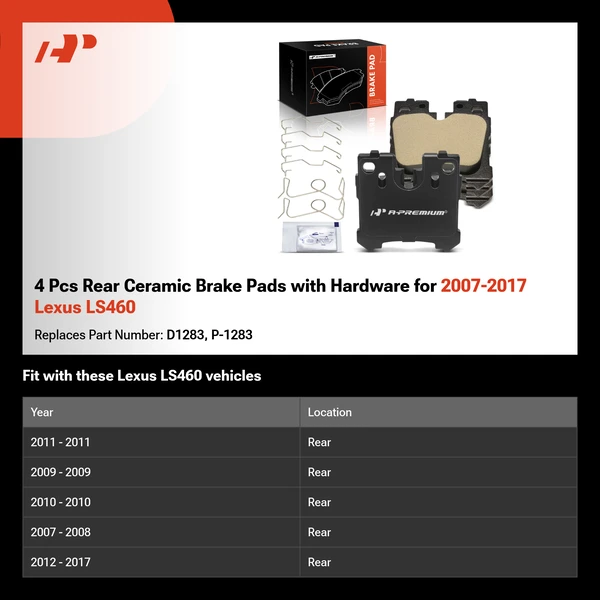 4 Pcs Rear Ceramic Brake Pads with Hardware for 2007-2017 Lexus LS460