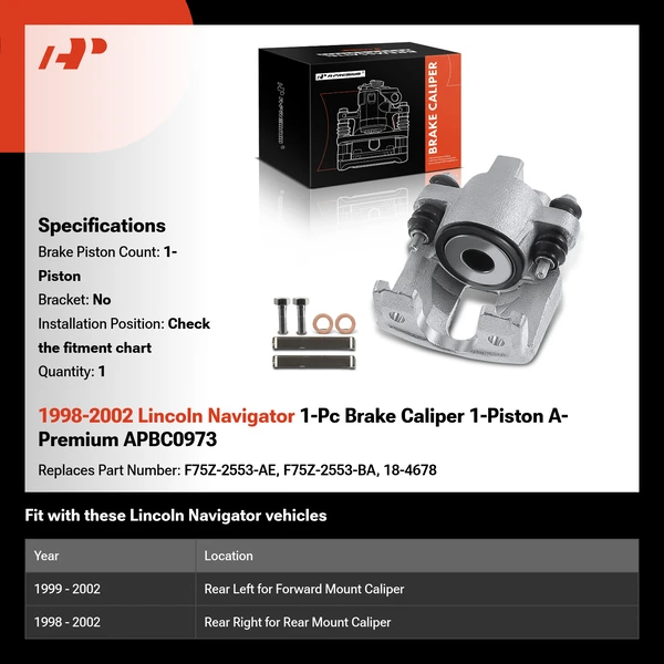 1998-2002 Lincoln Navigator 1-Pc Brake Caliper 1-Piston A-Premium APBC0973