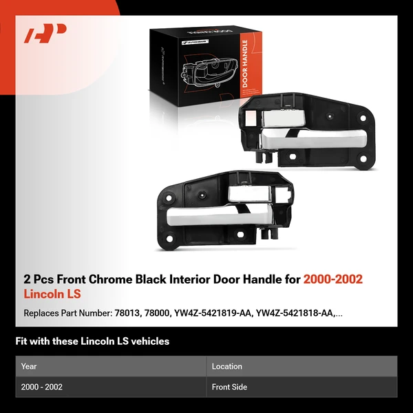 2 Pcs Front Chrome Black Interior Door Handle for 2000-2002 Lincoln LS