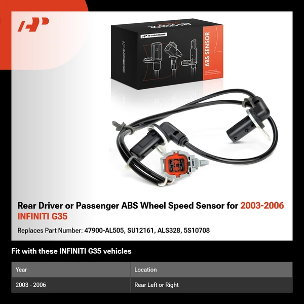 Rear Driver or Passenger ABS Wheel Speed Sensor for 2003-2006 INFINITI G35