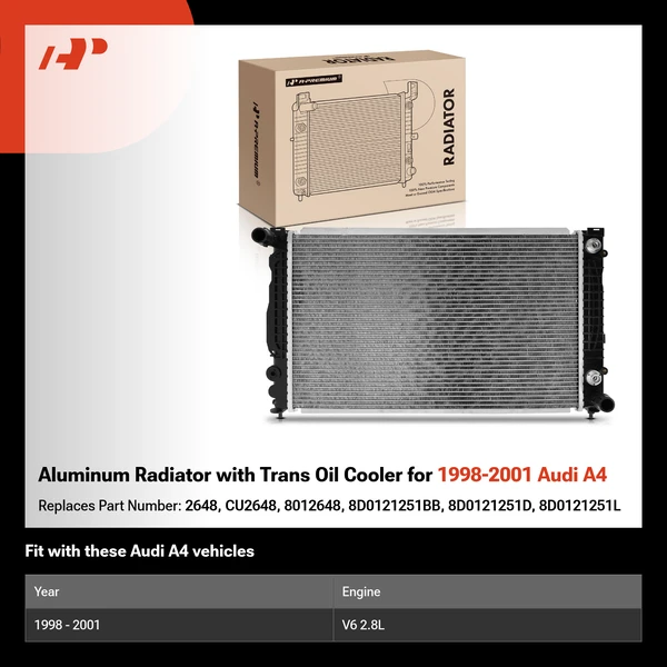 Aluminum Radiator with Trans Oil Cooler for 1998-2001 Audi A4