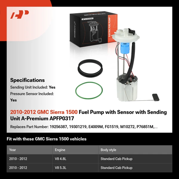 2010-2012 GMC Sierra 1500 Fuel Pump with Sensor with Sending Unit A-Premium APFP0317