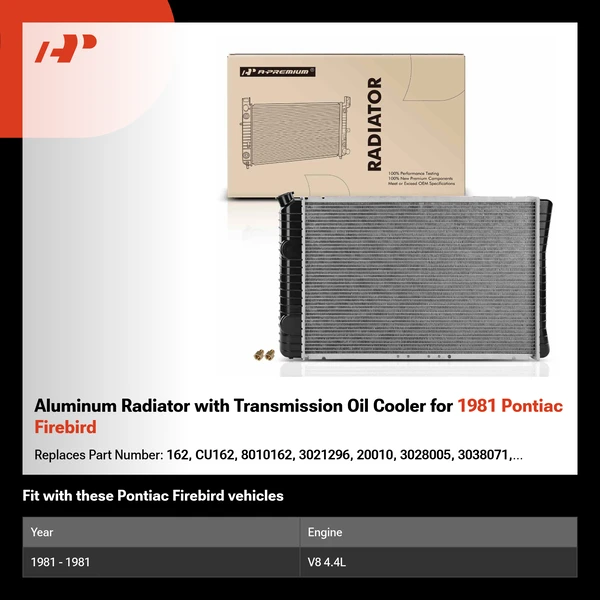 Aluminum Radiator with Transmission Oil Cooler for 1981 Pontiac Firebird