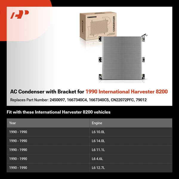 AC Condenser with Bracket for 1990 International Harvester 8200