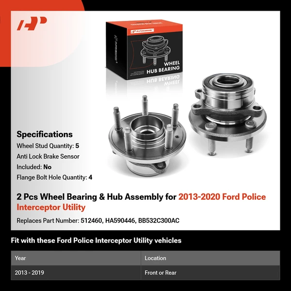 2 Pcs Wheel Bearing & Hub Assembly for 2013-2020 Ford Police Interceptor Utility