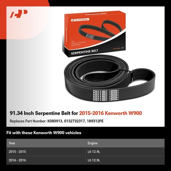 91.34 Inch Serpentine Belt for 2015-2016 Kenworth W900