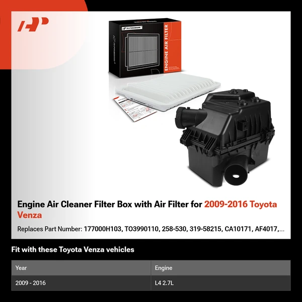 Engine Air Cleaner Filter Box with Air Filter for 2009-2016 Toyota Venza
