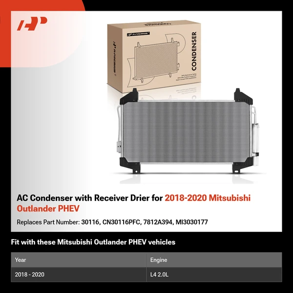 AC Condenser with Receiver Drier for 2018-2020 Mitsubishi Outlander PHEV