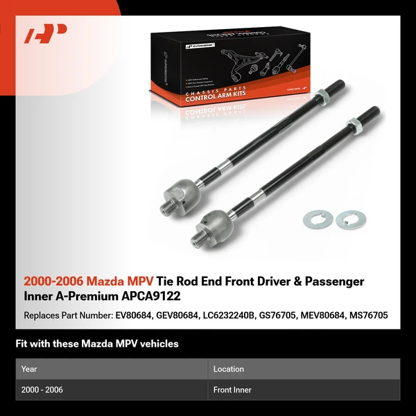 2000-2006 Mazda MPV Tie Rod End Front Driver & Passenger Inner A-Premium APCA9122