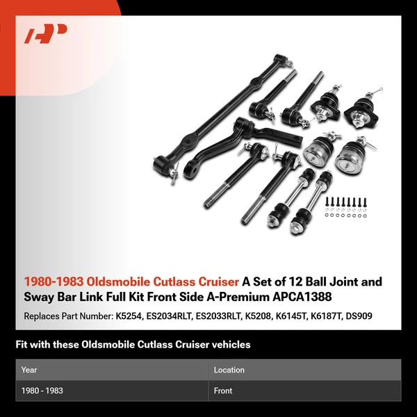 1980-1983 Oldsmobile Cutlass Cruiser A Set of 12 Ball Joint and Sway Bar Link Full Kit Front Side A-Premium APCA1388