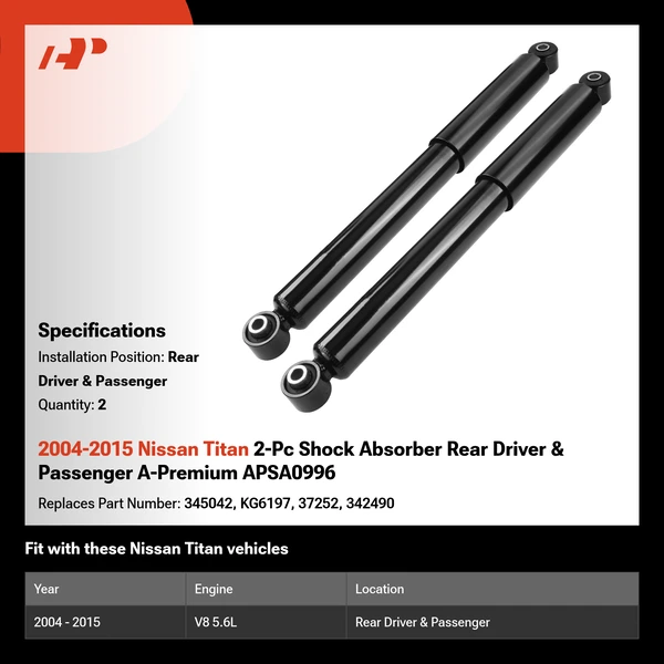 2004-2015 Nissan Titan 2-Pc Shock Absorber Rear Driver & Passenger A-Premium APSA0996