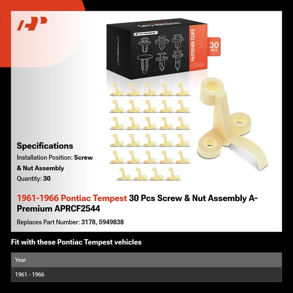 1961-1966 Pontiac Tempest 30 Pcs Screw & Nut Assembly A-Premium APRCF2544