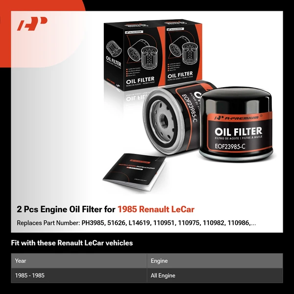 2 Pcs Engine Oil Filter for 1985 Renault LeCar