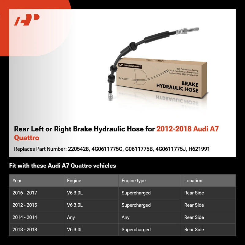 Rear Left or Right Brake Hydraulic Hose for 2012-2018 Audi A7 Quattro